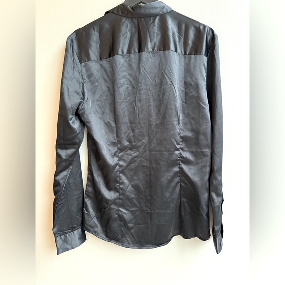 ASOS Design Sleek Button-Down Dress Shirt Black Satin Size Medium - Picture 2 of 9